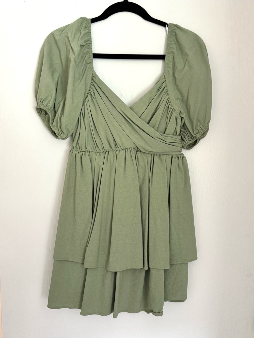 Lulus Green Puff Sleeve Tiered Mini Dress